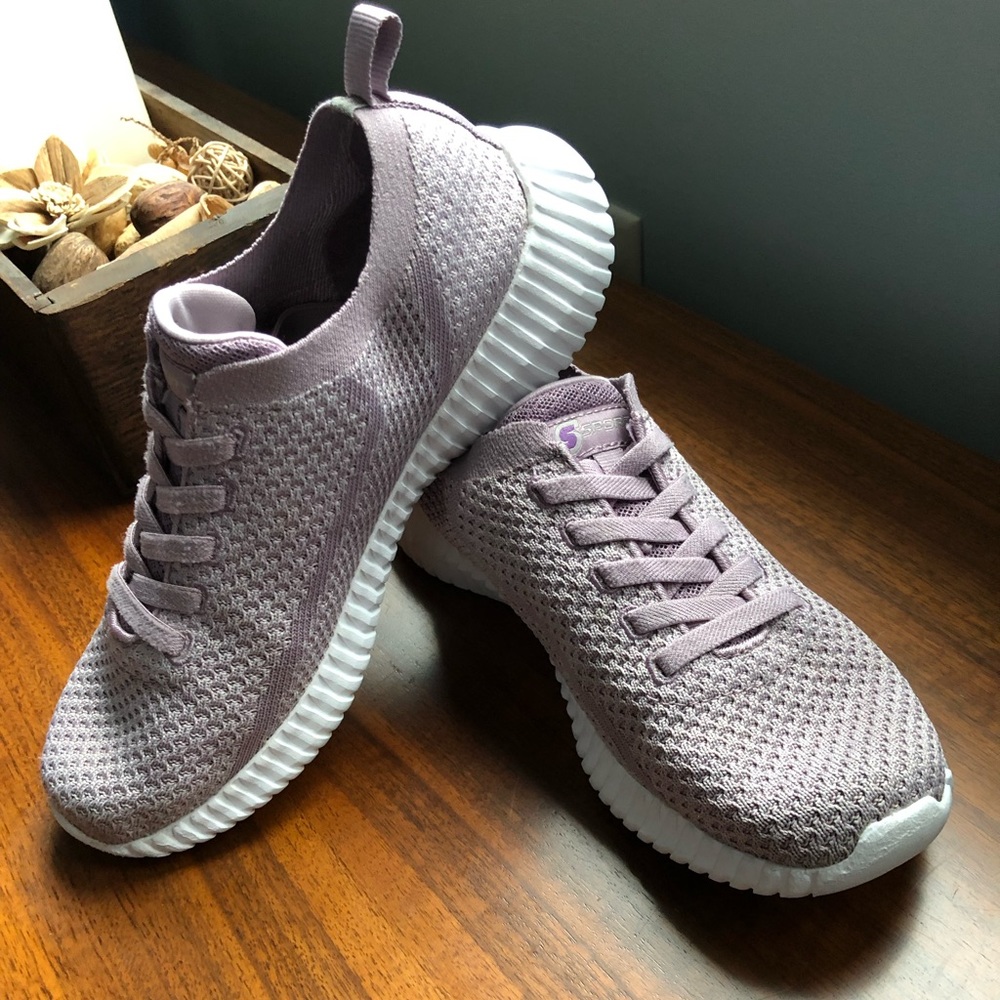 Women's Lavender Knit Skechers Sneakers